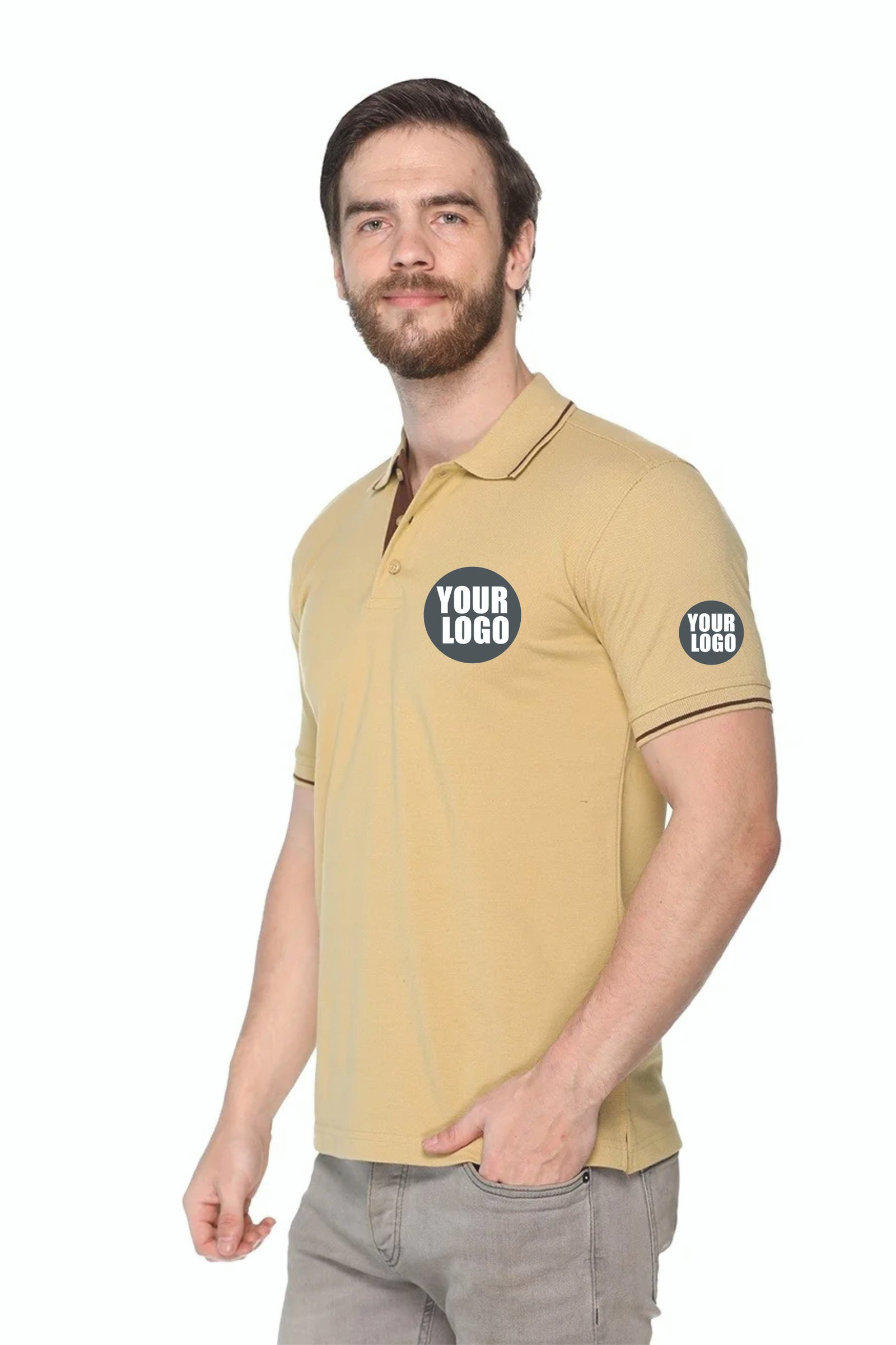 Beige-Custom Pikmee Highline  Polo Maroon Ribbed line T-shirt