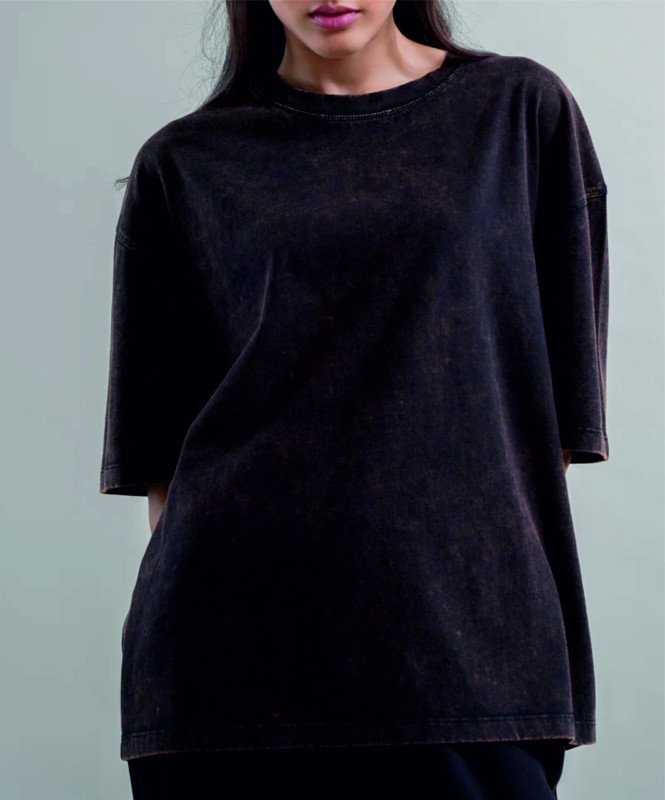 Black Brown shed-Oversize Acid wash plain t shirt
