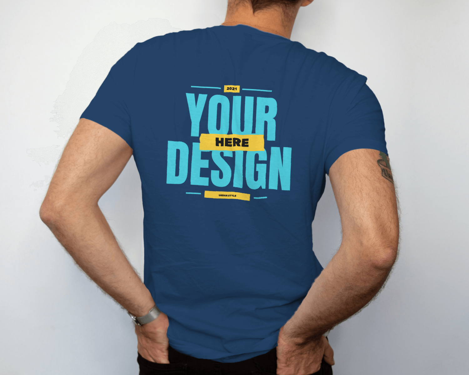 Navy Blue-Men's Customized Back print T-shirt