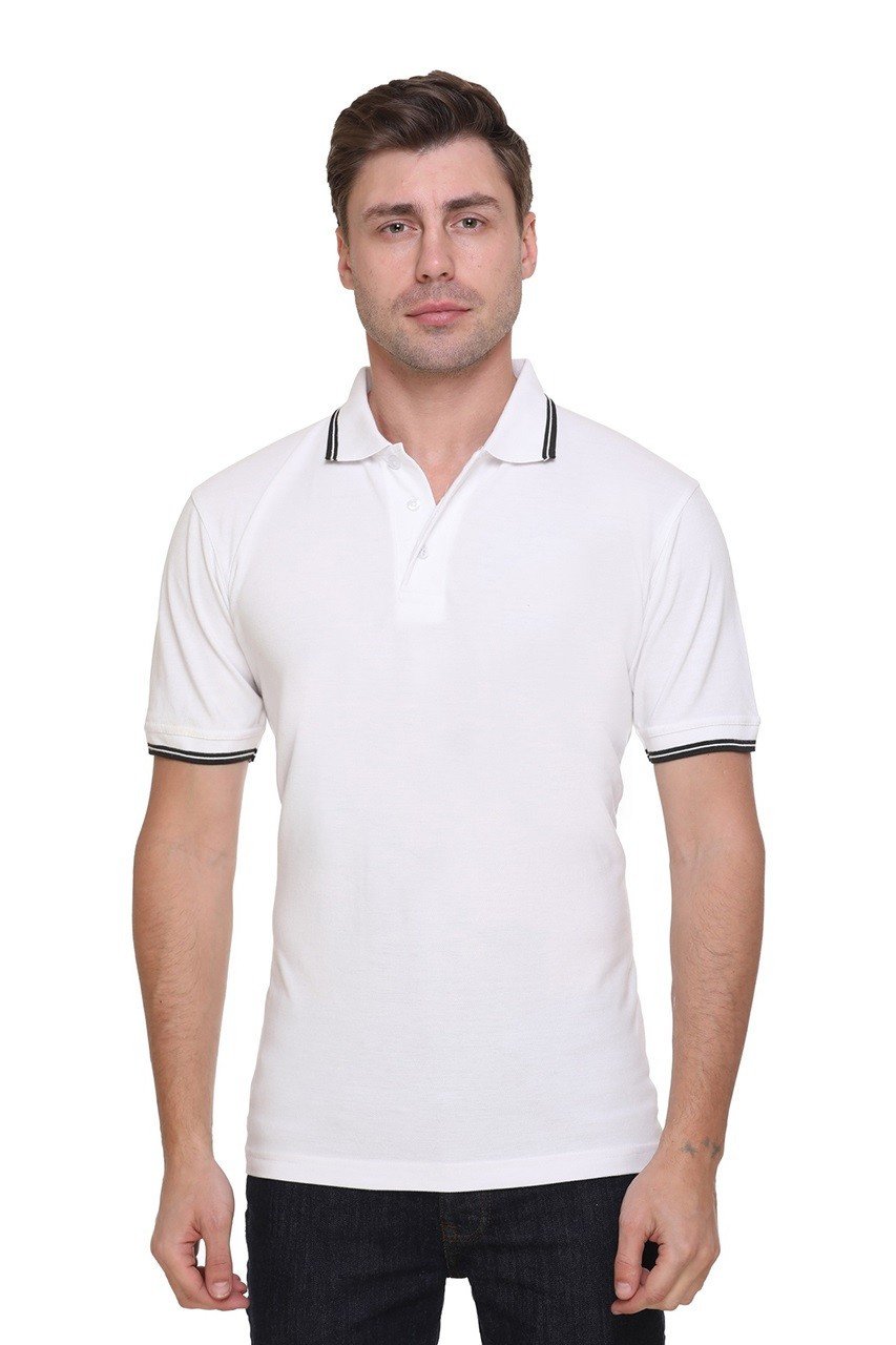 White-Double Tipped Tipline  Polo T-shirt
