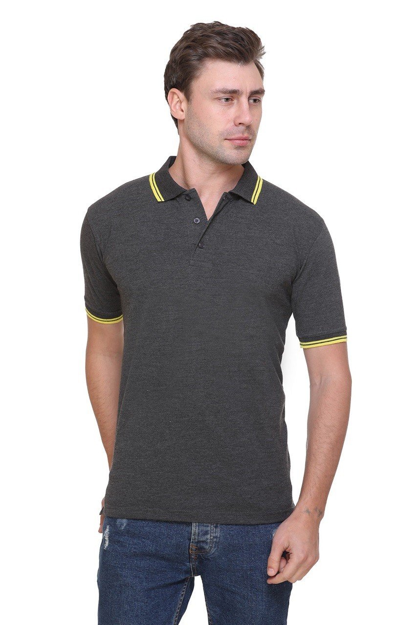 Charcoal Grey -Tipline Double Tipped Polo T-shirt