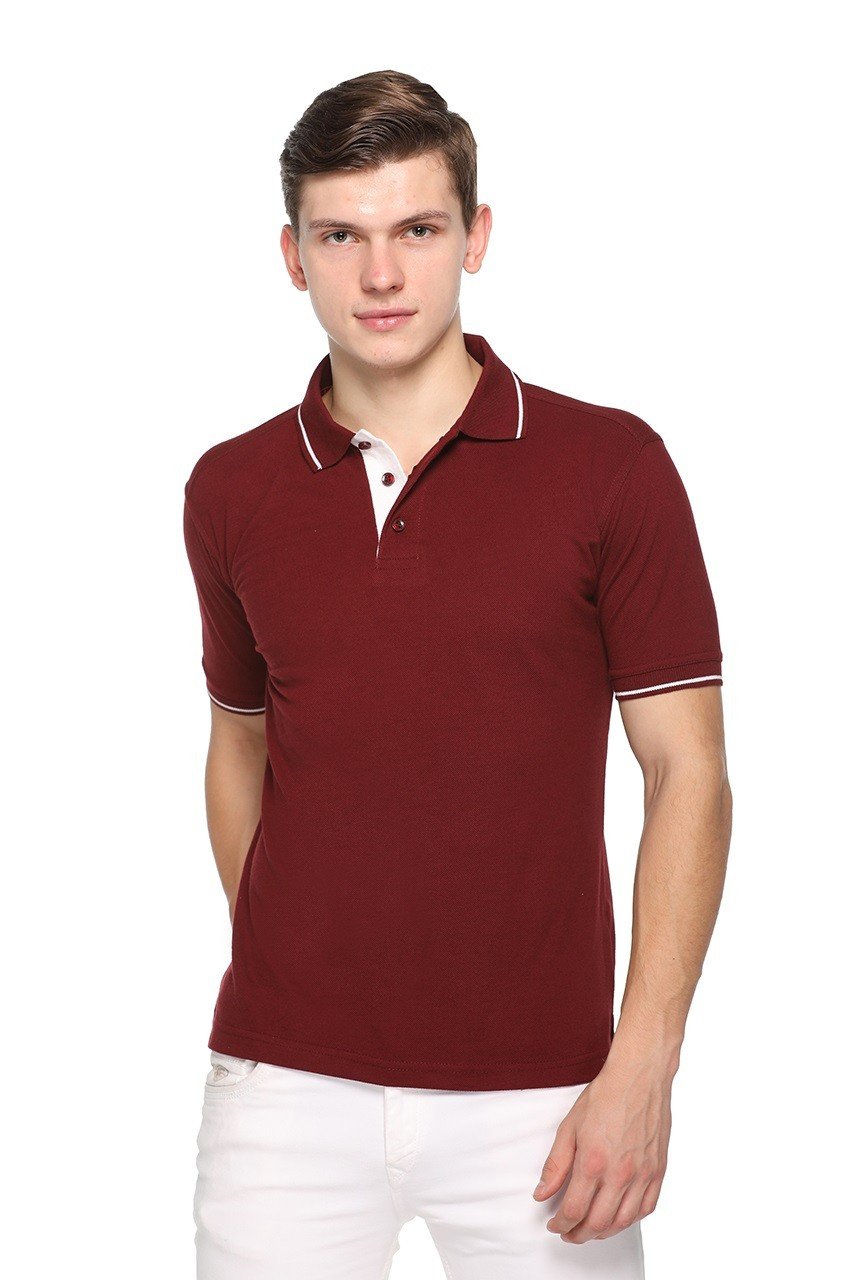 Pikmee Highline Maroon Polo T-shirt with Single Tipping