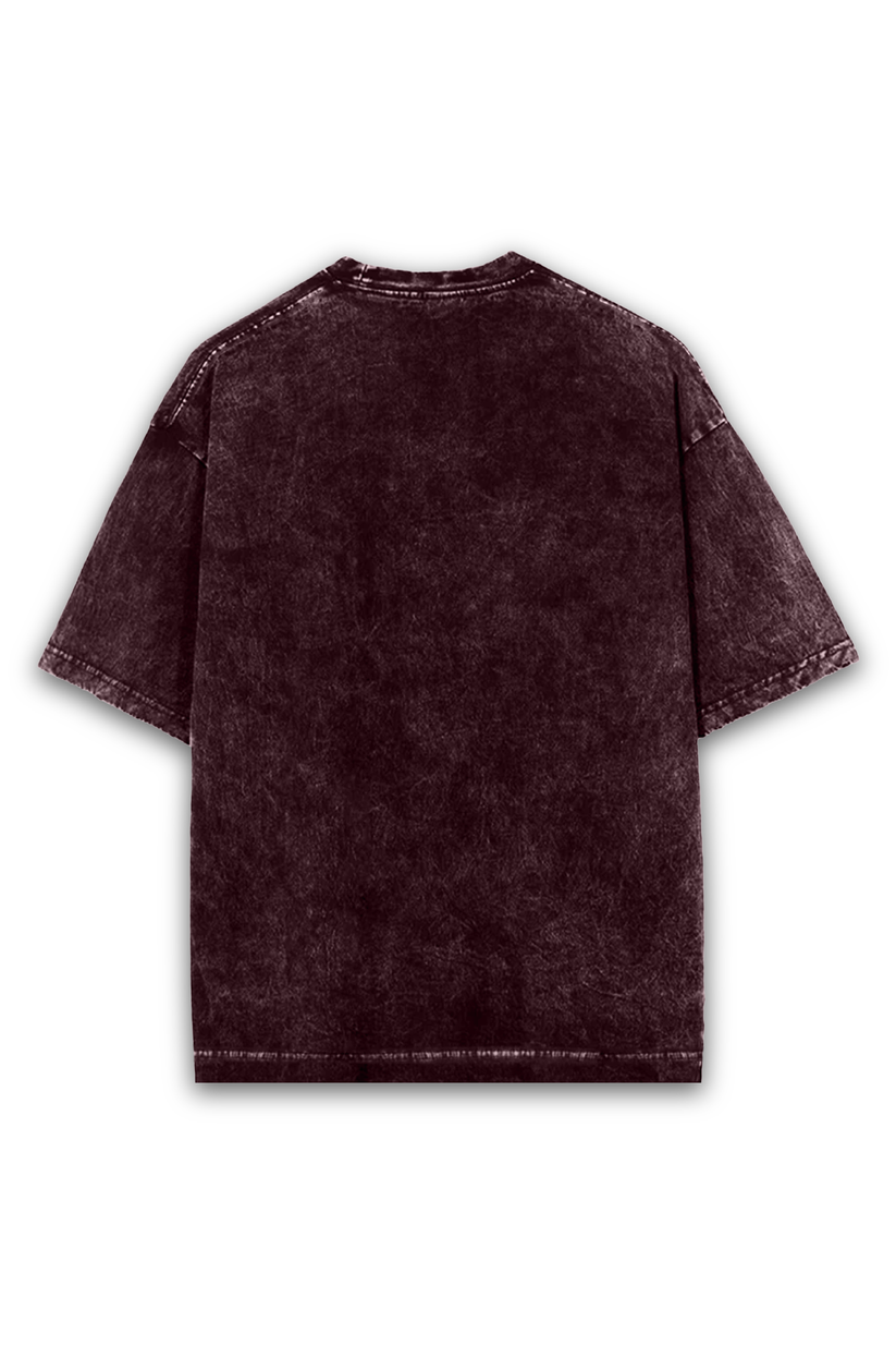 Maroon-Oversize Acid wash plain t shirt