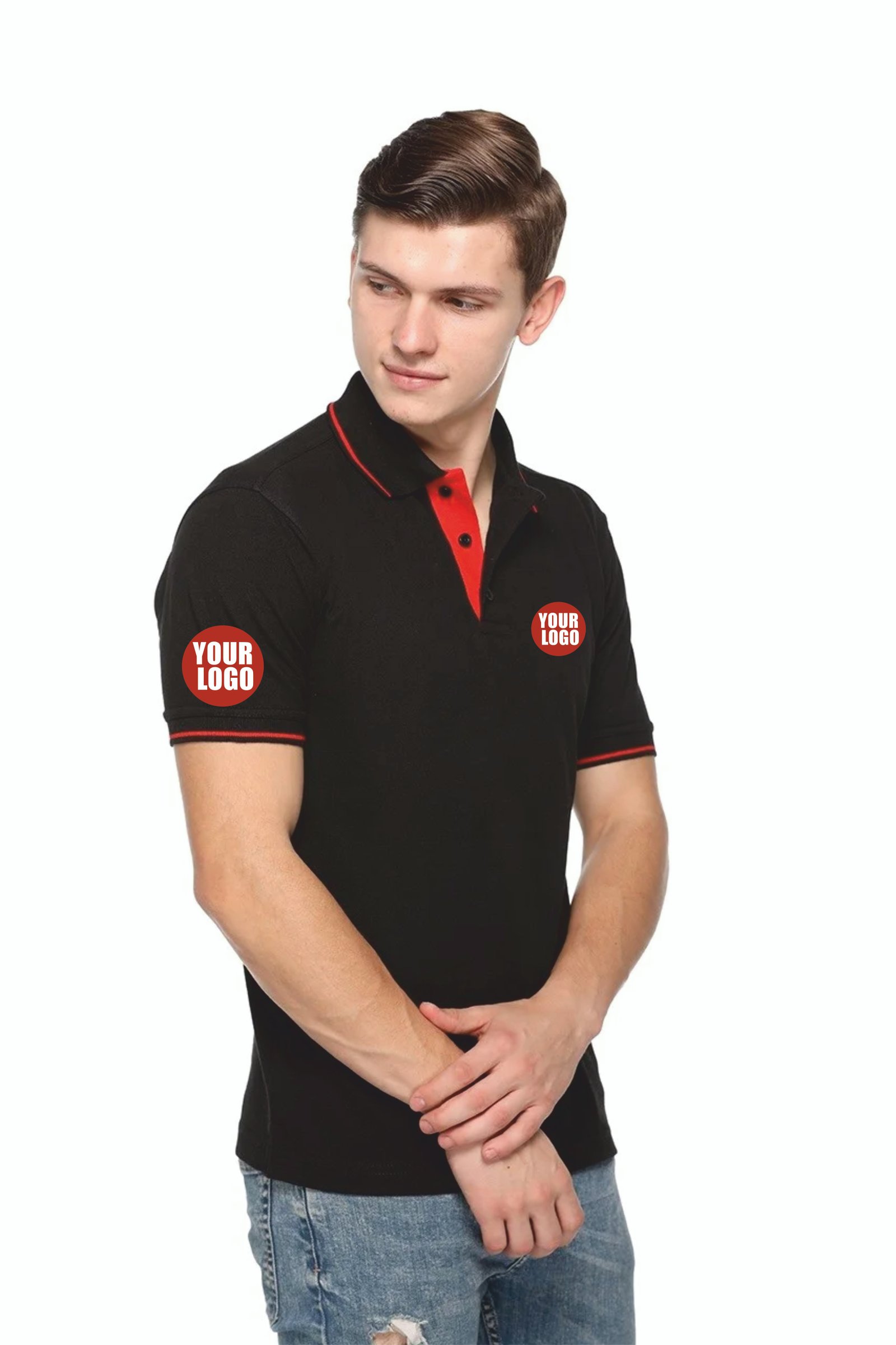 Black-Custom Pikmee Highline Polo red rib line T-shirt