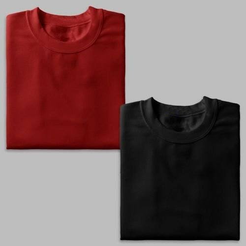 Maroon & Black-Plain Combo T-Shirt