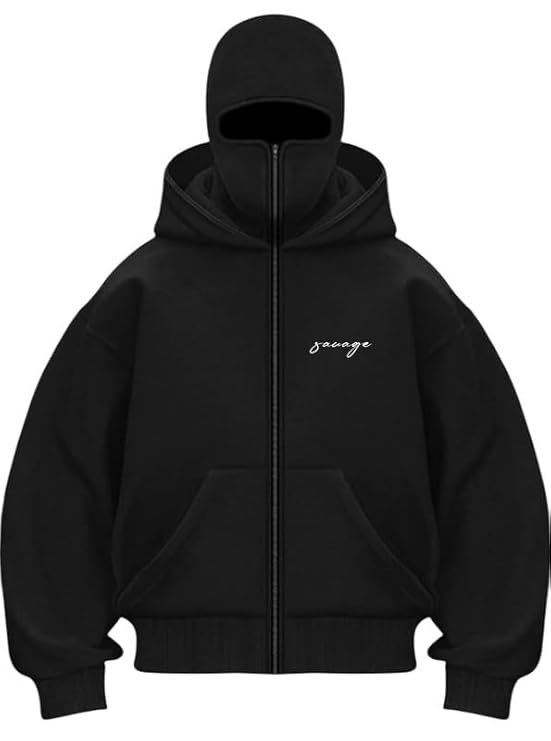 Balaclava Zipper Double hood Hoodies-Black