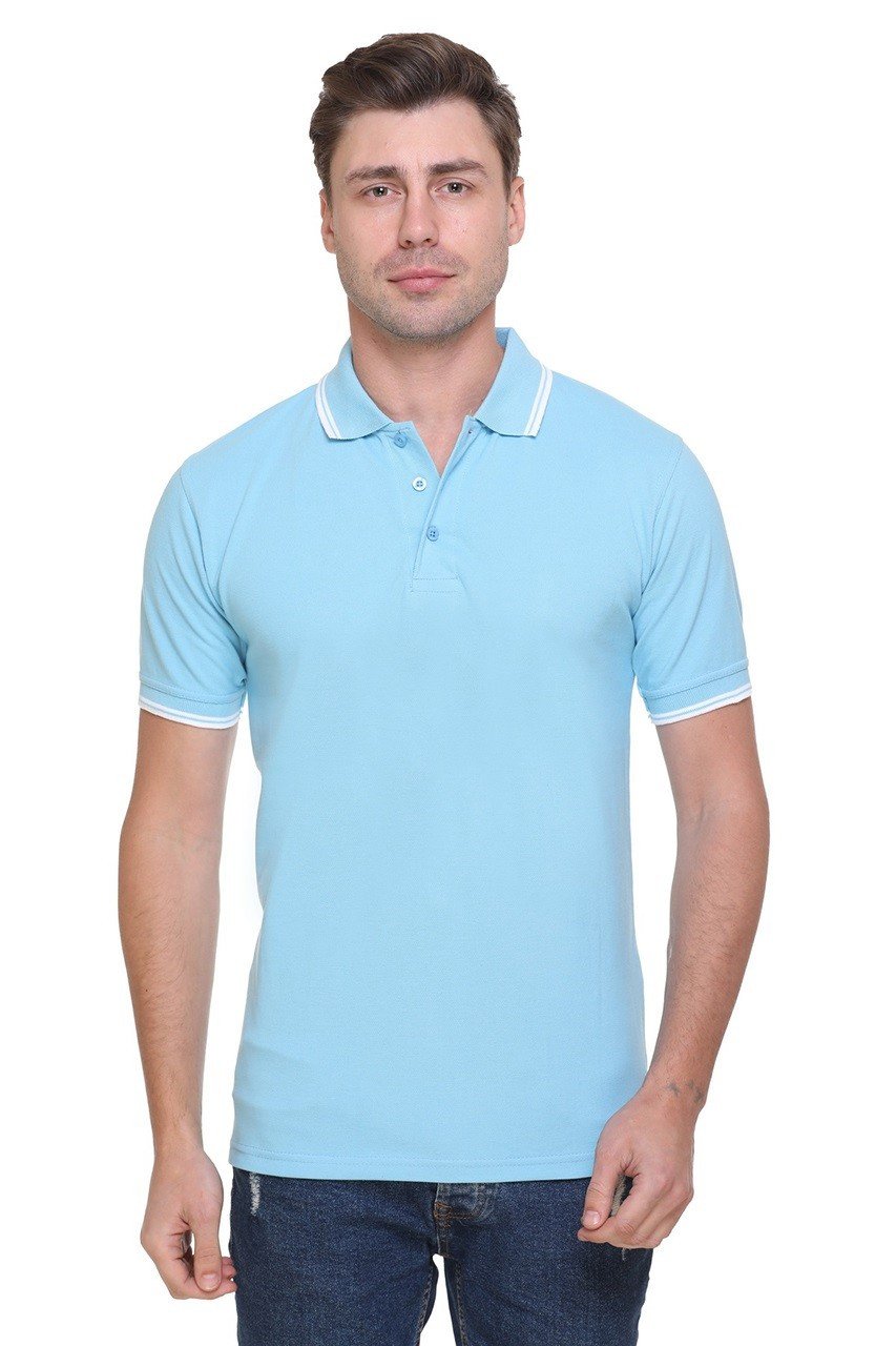 Sky Blue -Double Tipped Tipline Polo T-shirt