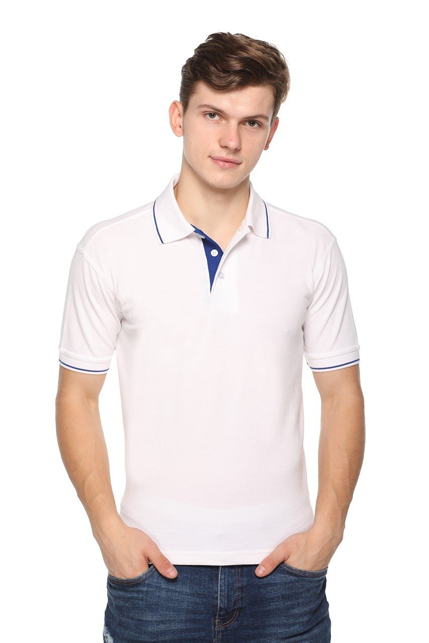 Pikmee Highline White Blue line Polo T-shirt Single Tipped