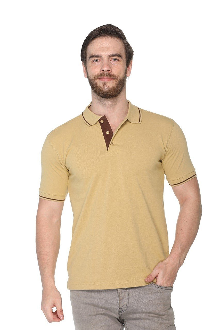 Pikmee Highline Beige Polo T-shirt with Single Tipping