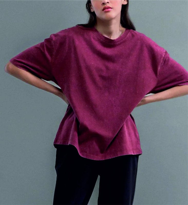 Red=Oversize Acid wash plain t shirt