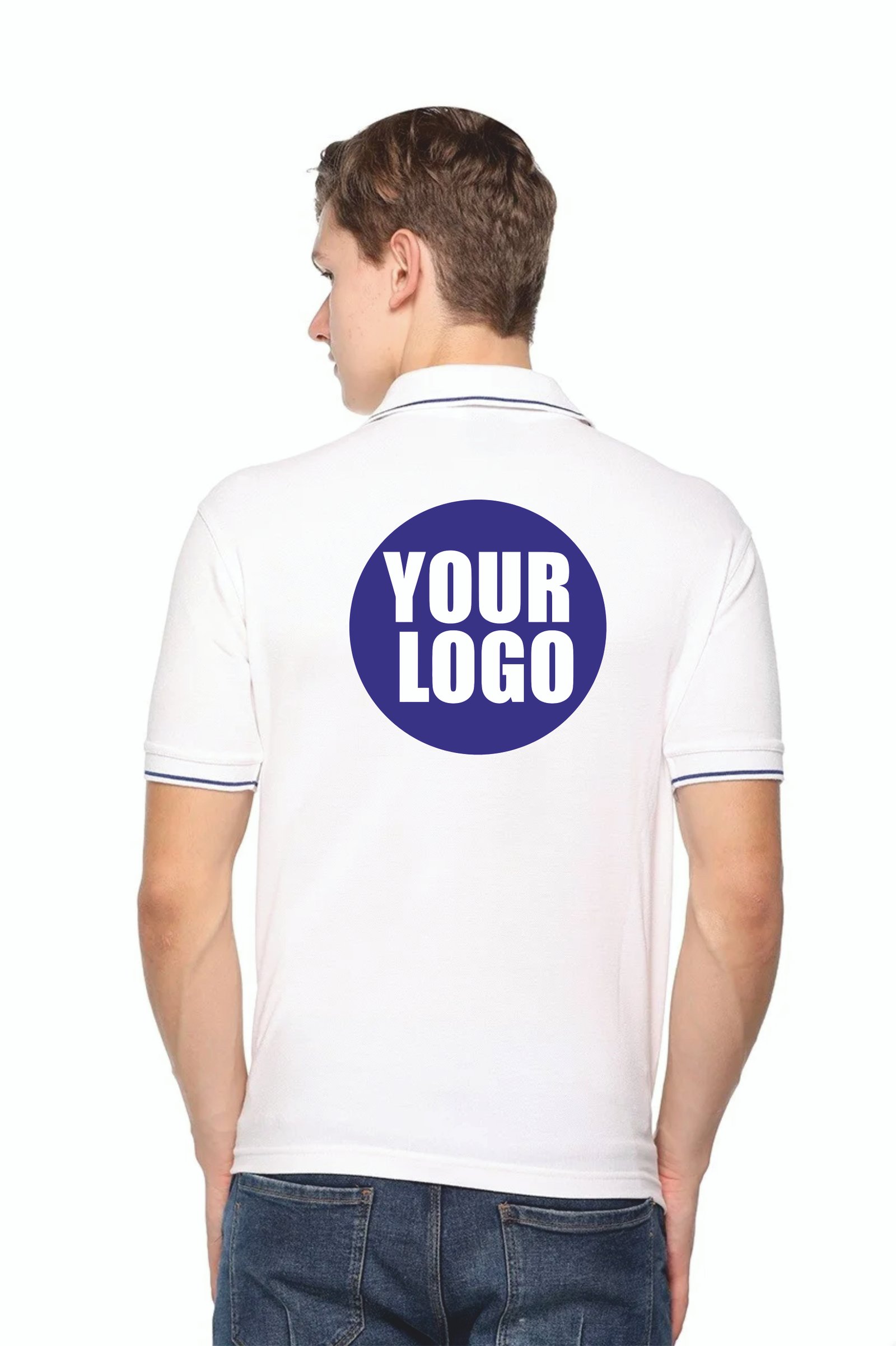 White -Custom Pikmee Highline Polo Blue Ribbed line T-shirt