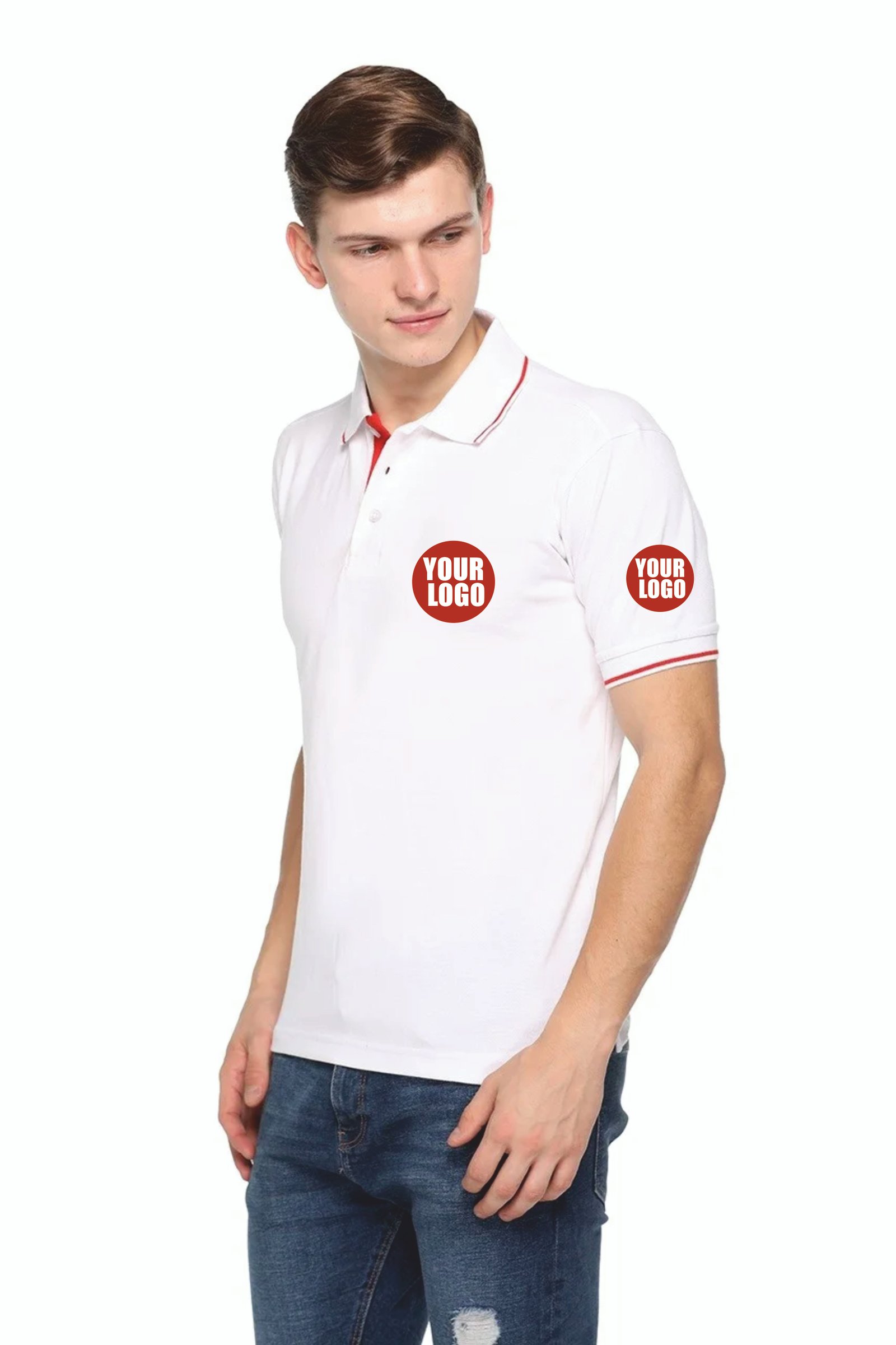 White -Custom Pikmee Highline Polo red rib line T-shirt